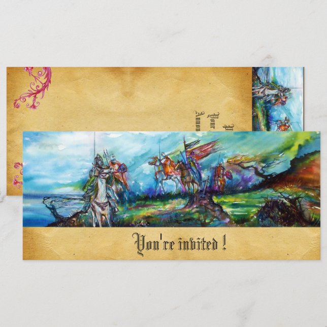 RIDERS IN STORM Knights Horseback Parchment Invite (Front/Back)