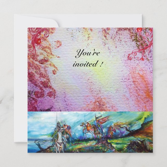 RIDERS IN STORM Medieval Knights Horseback Purple Invitation (Front)