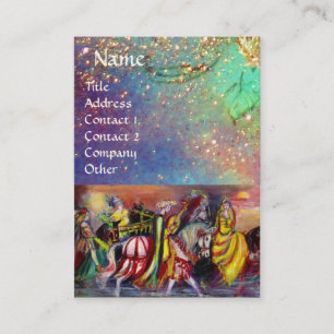 RIDERS IN THE NIGHT bright blue teal,gold sparkles Business Card