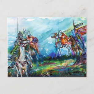 RIDERS IN THE STORM Medieval Knights Blue Postcard
