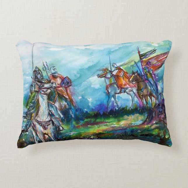 RIDERS IN THE STORM Medieval Knights Horseback Accent Pillow (Front)