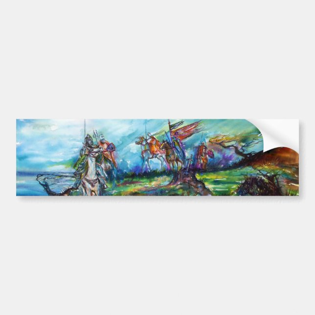 RIDERS IN THE STORM Medieval Knights Horseback Bumper Sticker (Front)