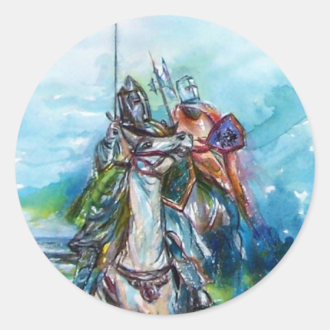 RIDERS IN THE STORM Medieval Knights Horseback Classic Round Sticker (Front)