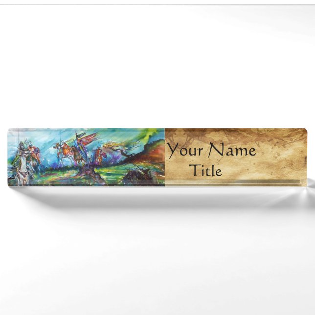 RIDERS IN THE STORM Medieval Knights Horseback Nameplate (Front)