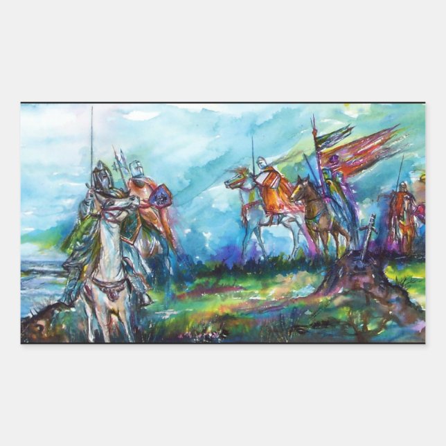 RIDERS IN THE STORM Medieval Knights Horseback Sticker (Front)