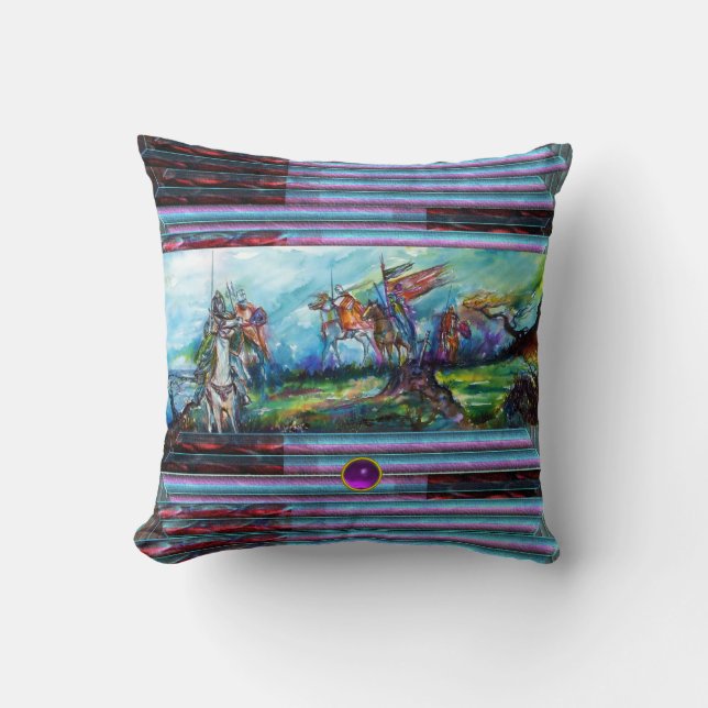 RIDERS IN THE STORM Medieval Knights Horseback Throw Pillow (Front)