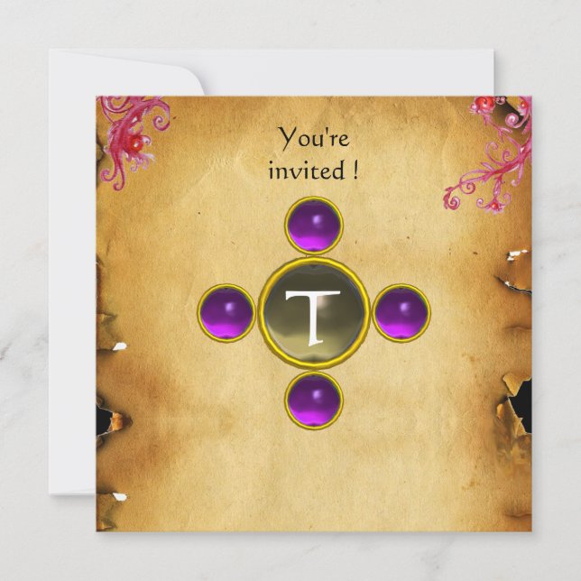 RIDERS IN THE STORM monogram amethyst Invitation (Front)