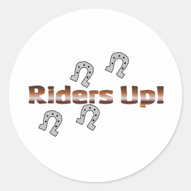 riders up! silver horseshoes classic round sticker (Front)