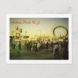 Rides at Night, Asbury Park, New Jersey Vintage Postcard