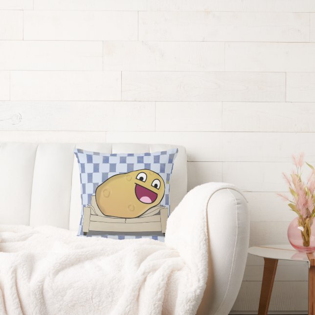 Ridiciously Happy Cartoon Couch Potato Throw Pillow (Couch)