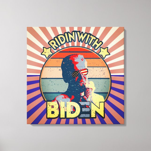 Ridin' With Biden Eating Ice-Cream Retro Sunset Canvas Print (Front)