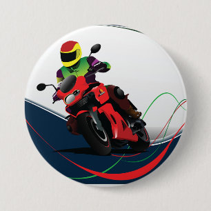 Riding A Red Motorcycle 3 Inch Round Button