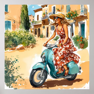 Riding a scooter in Sardinia Print