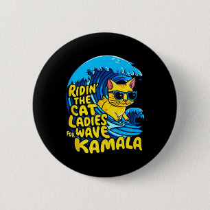 Riding Cat Ladies Blue Wave For Kamala Harris Pres 2 Inch Round Button