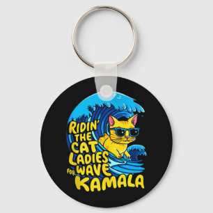 Riding Cat Ladies Blue Wave For Kamala Harris Pres Keychain