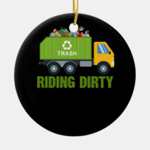 Riding Dirty Garbage Day Trash Truck Recycling Man Ceramic Ornament