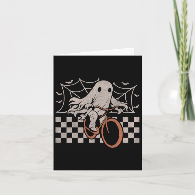 Riding Ghost Bicycle Halloween Costume Ghoul Biker Card (Front)