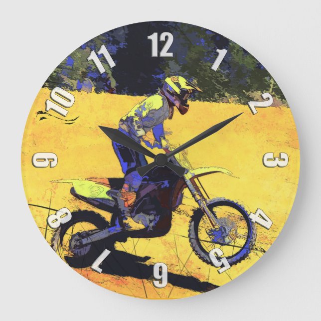 Riding Hard! - Motocross Racer Large Clock (Front)