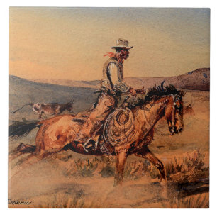 “Riding Herd” Western Art by Edward Borein Tile