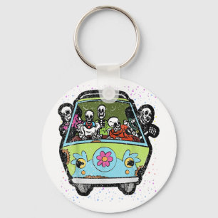 Riding Hippie Van Halloween Costume Retro Bones Keychain