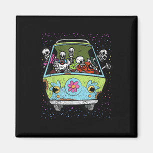 Riding Hippie Van Halloween Costume Retro Bones Magnet