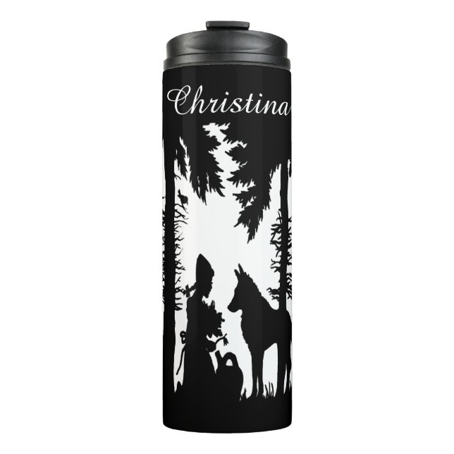 Riding Hood Sitting in Woods Flowers Trees Wolf Thermal Tumbler (Front)