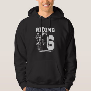 Riding Into 6 Motorcycle Dirt Bike 6th Birthday Bi Hoodie