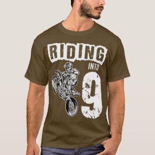 Riding Into 9 Years Old 9th Birthday Boy Dirt Bike T-Shirt