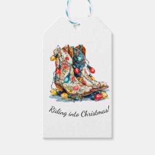 Riding Into Christmas - Festive Cowboy Boots with Gift Tags