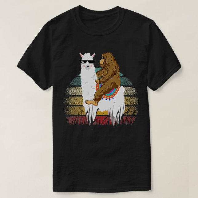 Riding Llama Retro  T-Shirt (Design Front)