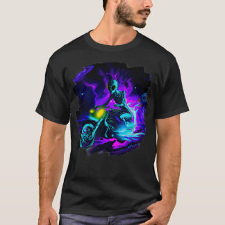 Riding Motorcycle Dirt Bike in Space s Biker  T-Shirt