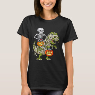 Riding Mummy Dinosaur T Rex Halloween Funny Pumpki T-Shirt