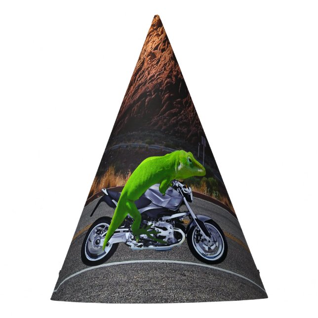 Riding Off Into Retirement Custom Gecko Motorcycle Party Hat (Front)