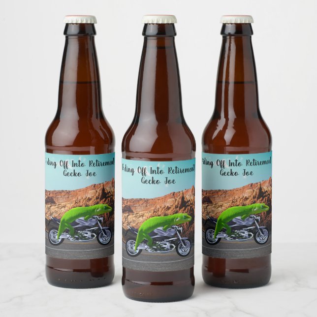 Riding Off Into Retirement Gecko Joe Motorcycle Beer Bottle Label (Bottles)