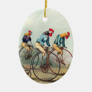 Riding Roosters Ceramic Ornament