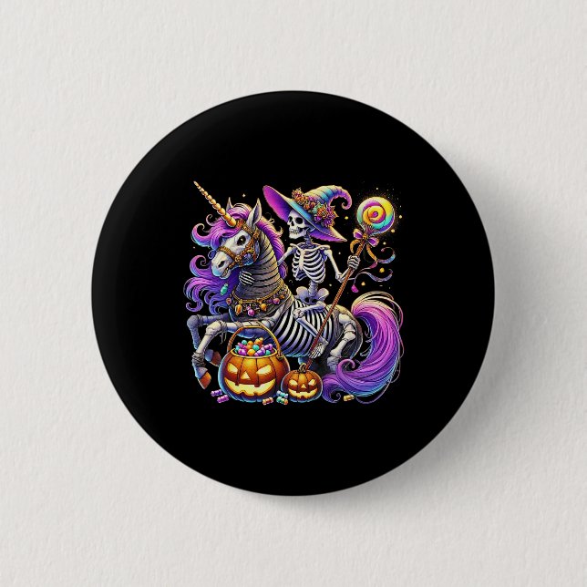 Riding Skeleton Unicorn Halloween Costume  2 Inch Round Button (Front)