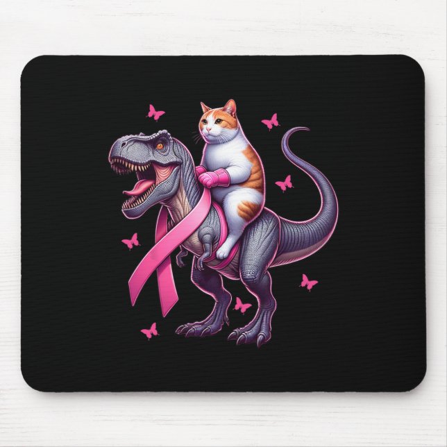 Riding T Rex Dinosaur. Breast Cancer Awareness  Mouse Pad (Front)