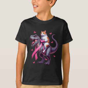 Riding T Rex Dinosaur. Breast Cancer Awareness T-Shirt