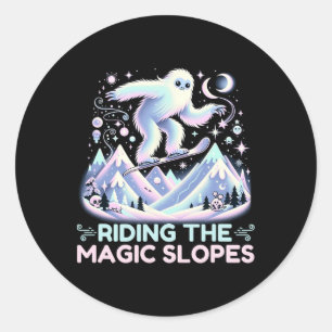 Riding The Magic Slopes Snowboarding Yeti Alpine S Classic Round Sticker