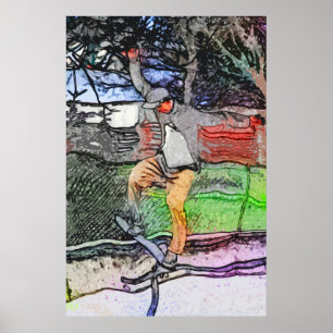 Riding the Rails - Cartoon Skateboarder Design Poster