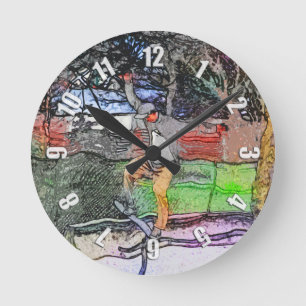 Riding the Rails - Cartoon Skateboarder Design Round Clock