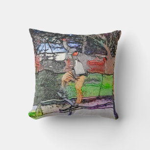 Riding the Rails - Cartoon Skateboarder Design Throw Pillow