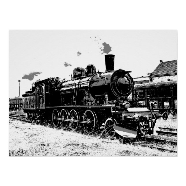 Riding the Rails- Vintage Steam Train Poster (Front)