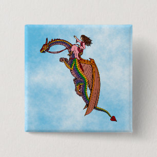 Riding the Rainbow Dragon 2 Inch Square Button