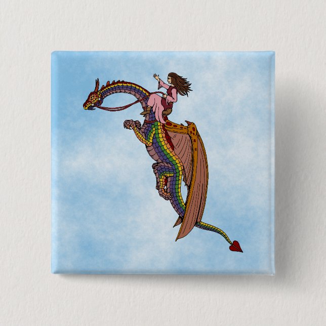 Riding the Rainbow Dragon 2 Inch Square Button (Front)