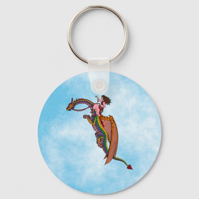 Riding the Rainbow Dragon Keychain (Front)