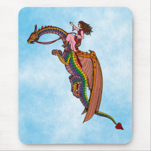 Riding the Rainbow Dragon Mouse Pad
