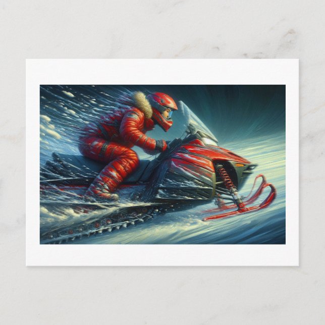 Riding the Snowmobile,  Postcard (Front)