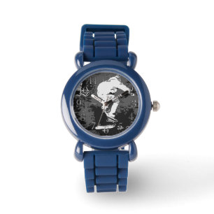 Riding the Storm- Skateboarder  Round Clock Watch