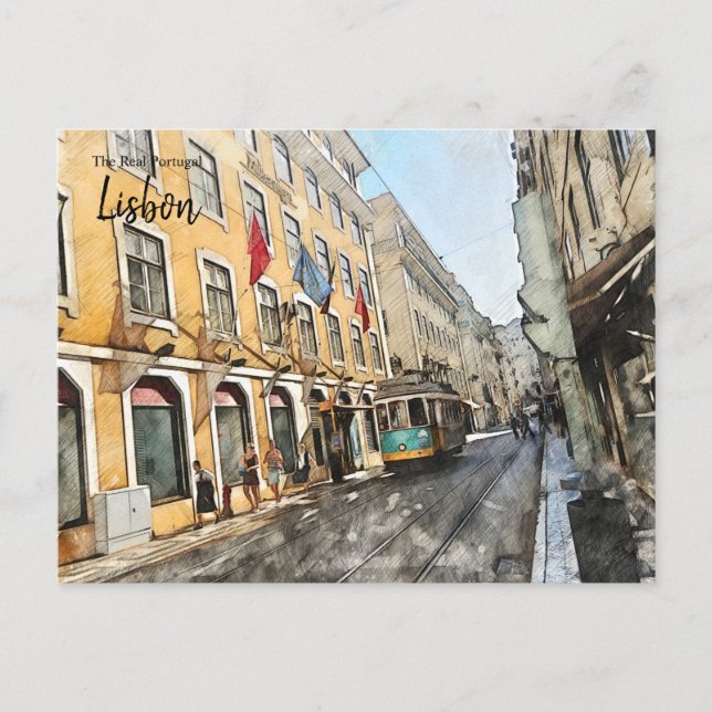 Riding the Tram in Lisbon Portugal Postcard (Front)